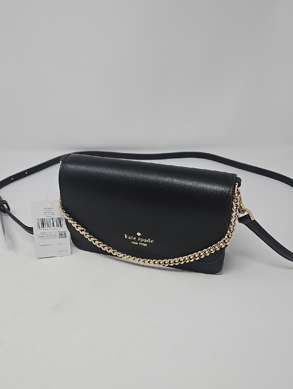 Kate Spade Madison Mini Flip Crossbody Bag  In Black With Gold Chain